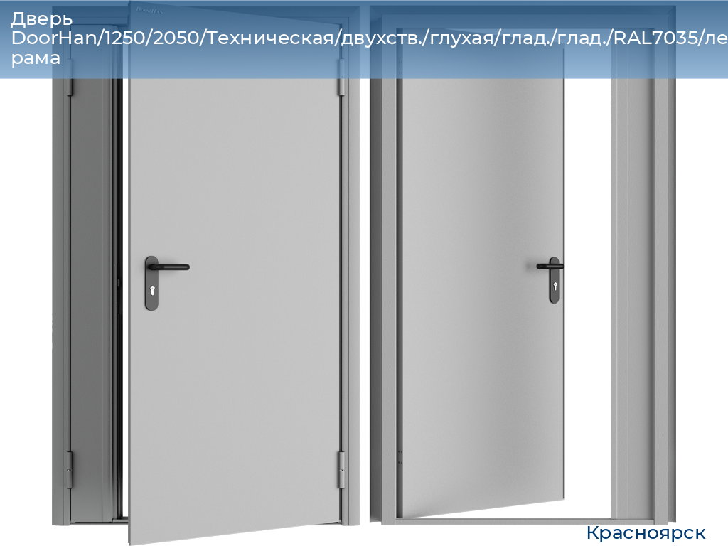 Дверь DoorHan/1250/2050/Техническая/двухств./глухая/глад./глад./RAL7035/лев./угл. рама, www.krasnoyarsk.doorhan.ru
