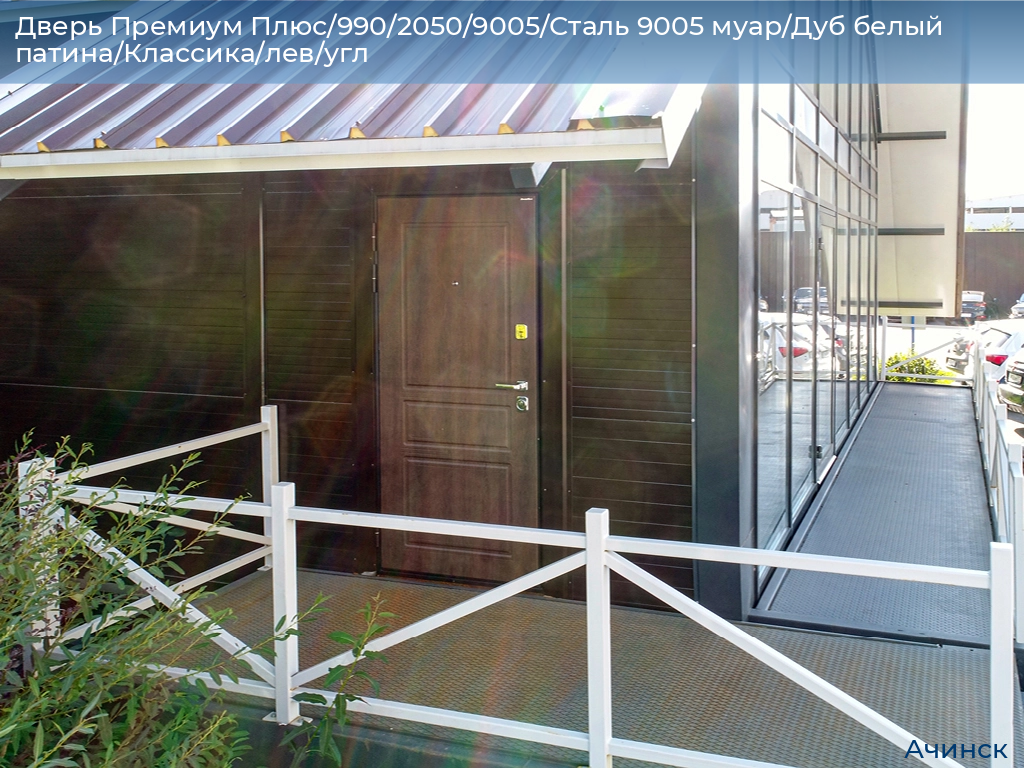 Дверь Премиум Плюс/990/2050/9005/Сталь 9005 муар/Дуб белый патина/Классика/лев/угл, achinsk.doorhan.ru